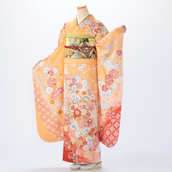 京都きもの友禅 振袖 中古 フルセット 成人式 Mサイズ 古典 茶系
