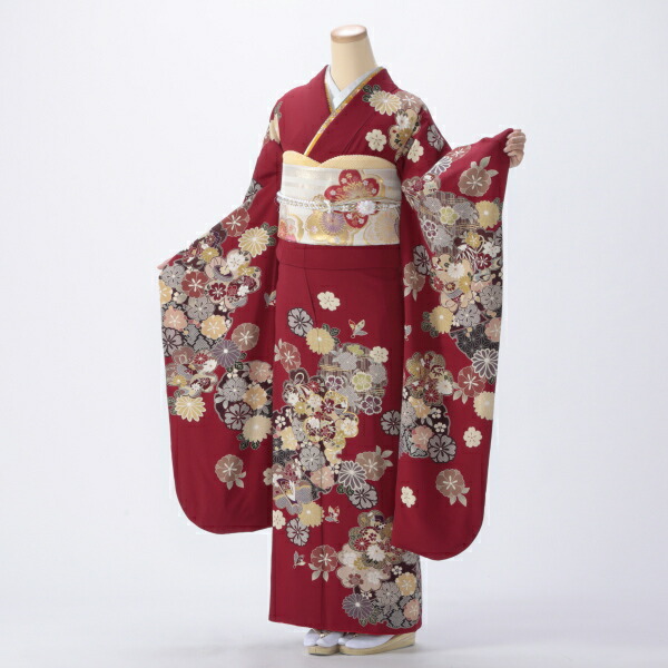 【美品　正絹お振袖　7点フルセット　Mサイズ　京友禅　古典　朱赤 】 美品 正絹お振袖 7点フルセット Mサイズ 京友禅 古典 朱赤 】