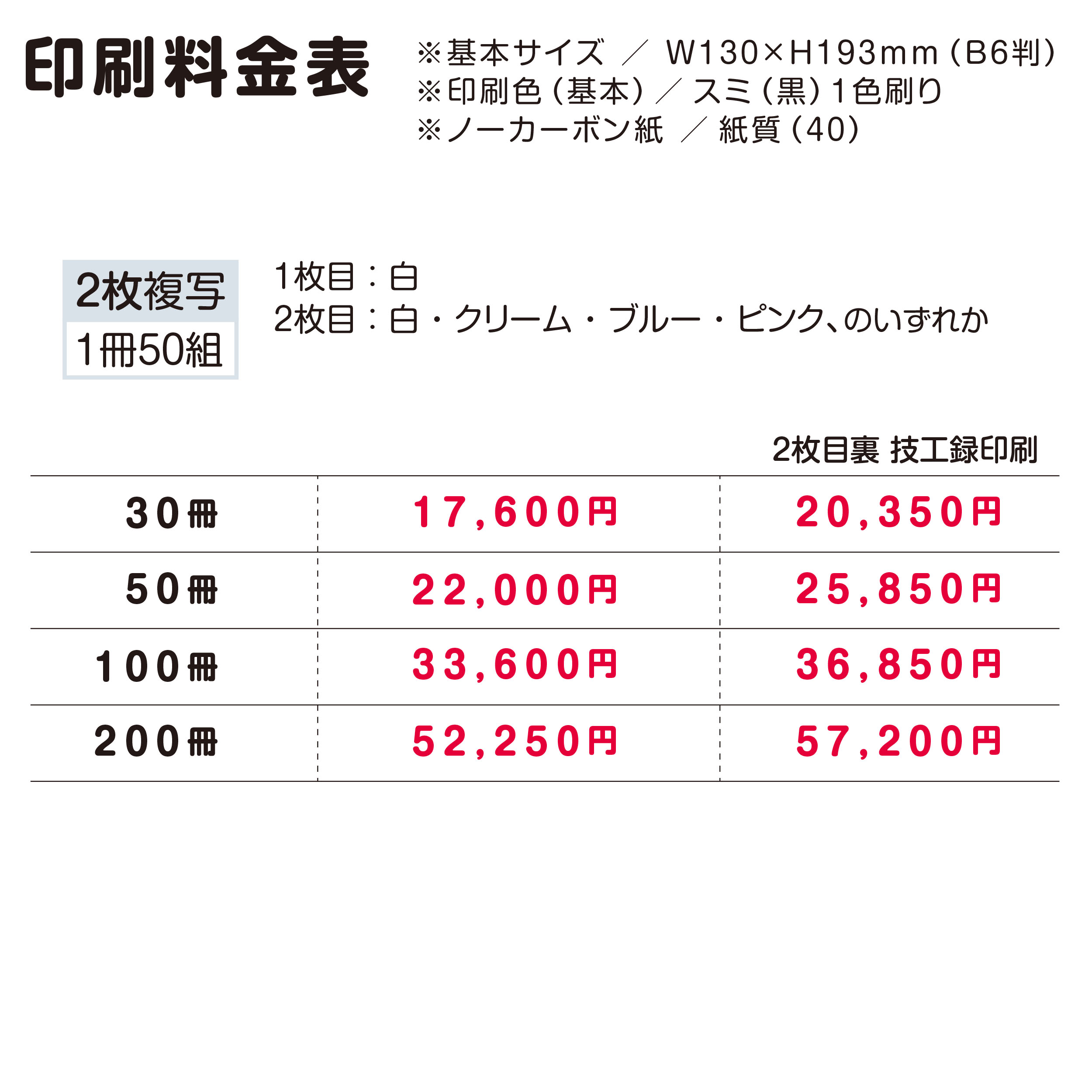 30冊(1冊50組)B6 2枚複写 歯科技工指示書03 : USEcraft - 通販