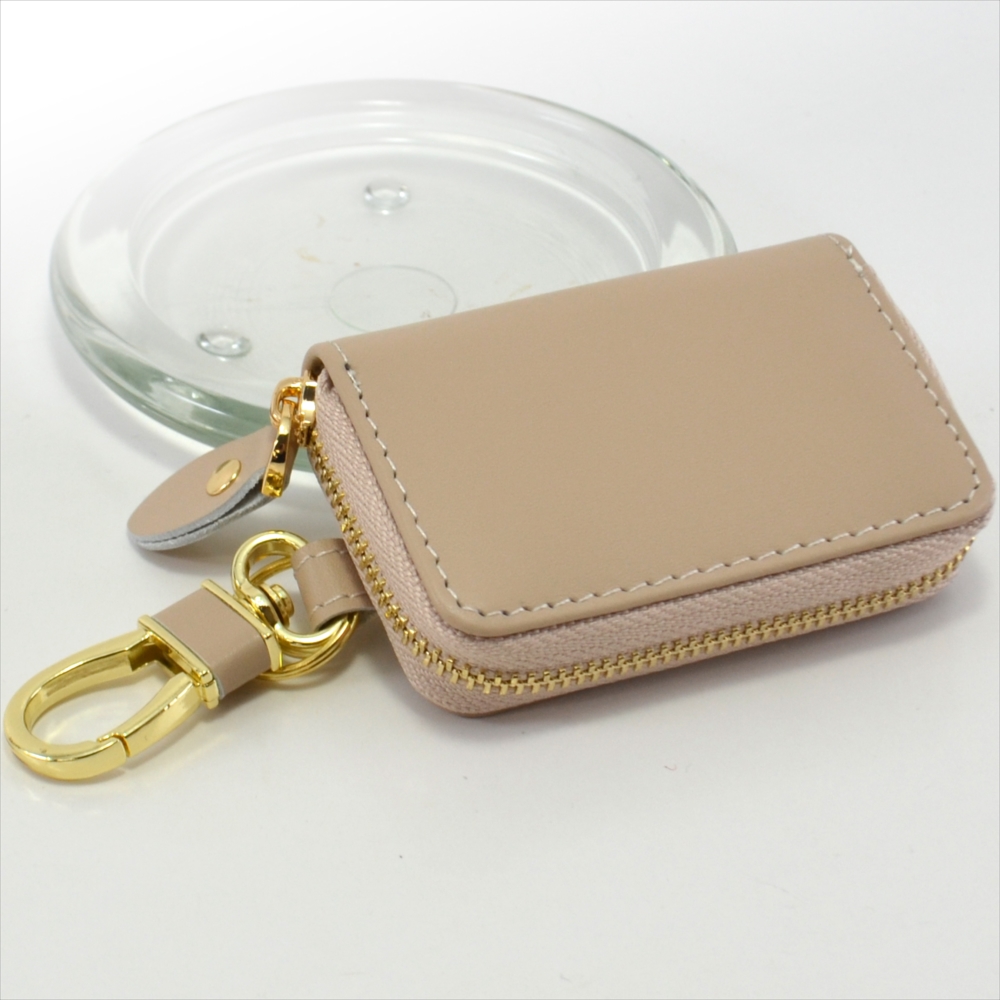 ベージュ レザー ダブルファスナーキーケース クーポンSALE10%OFF／ スマートキーケース 本革 ニュアンス