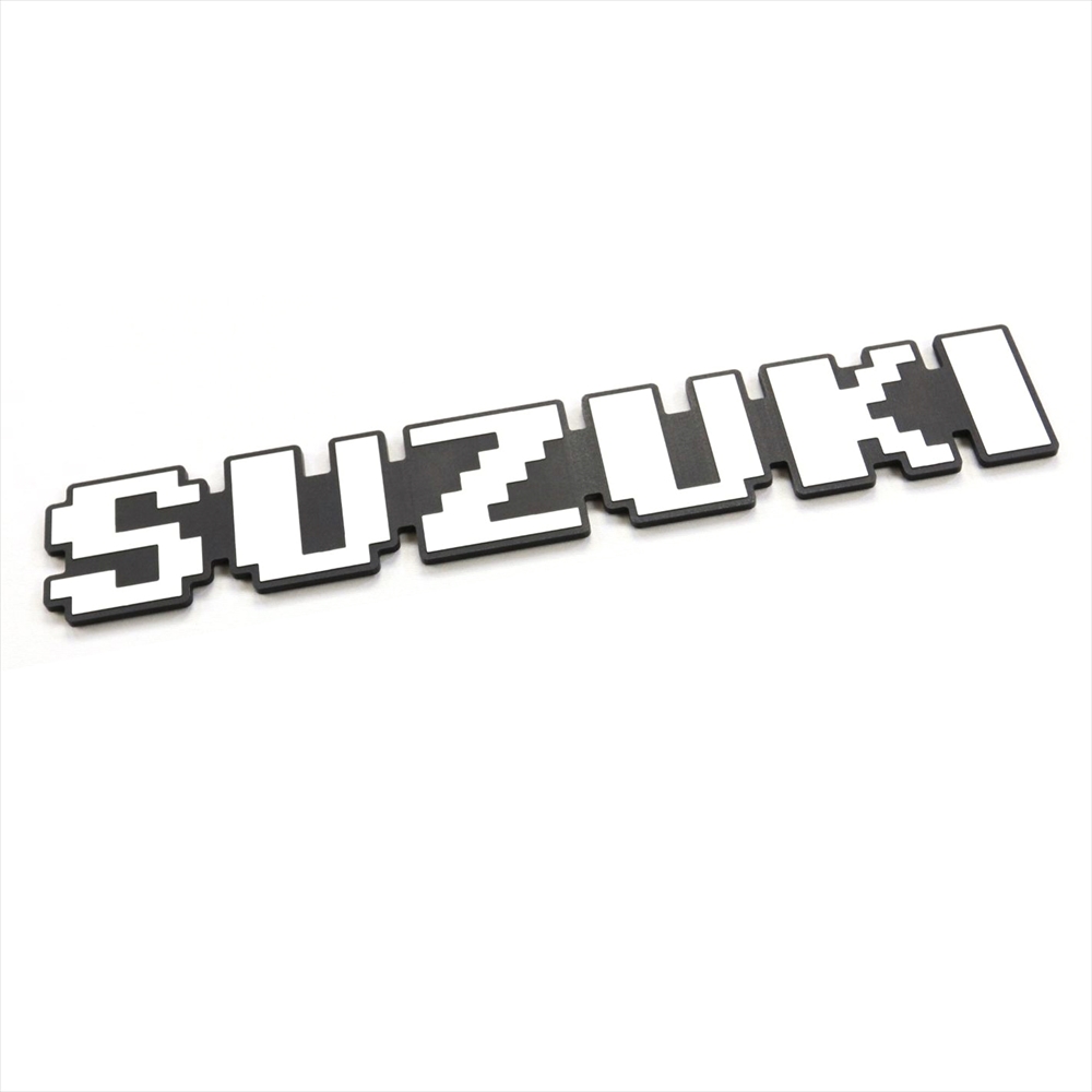 SUZUKI スズキ エンブレム ドットエンブレム ビッグサイズ ユルクラフト製 簡単取付 ステンレスカラー ホワイト SUZUKI スズキ エブリイ キャリイ シルクロード_2