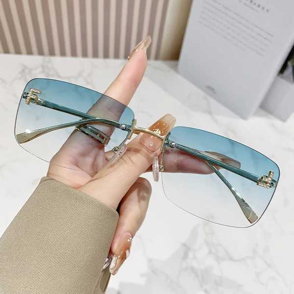 Ruiao リムレスサングラス UV400 ファッションスクエアメタル