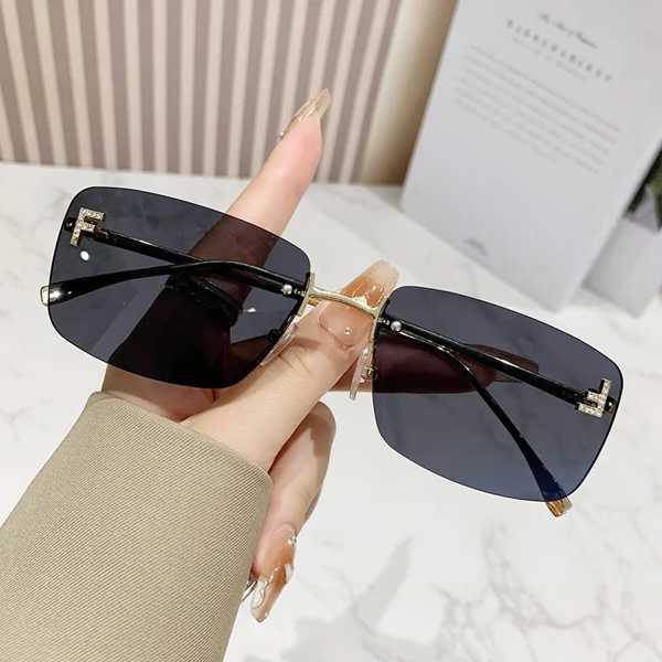 Ruiao リムレスサングラス UV400 ファッションスクエアメタル