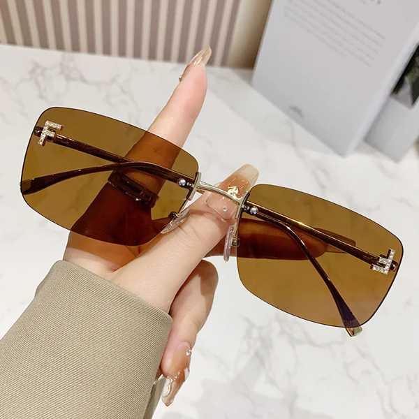 Ruiao リムレスサングラス UV400 ファッションスクエアメタル