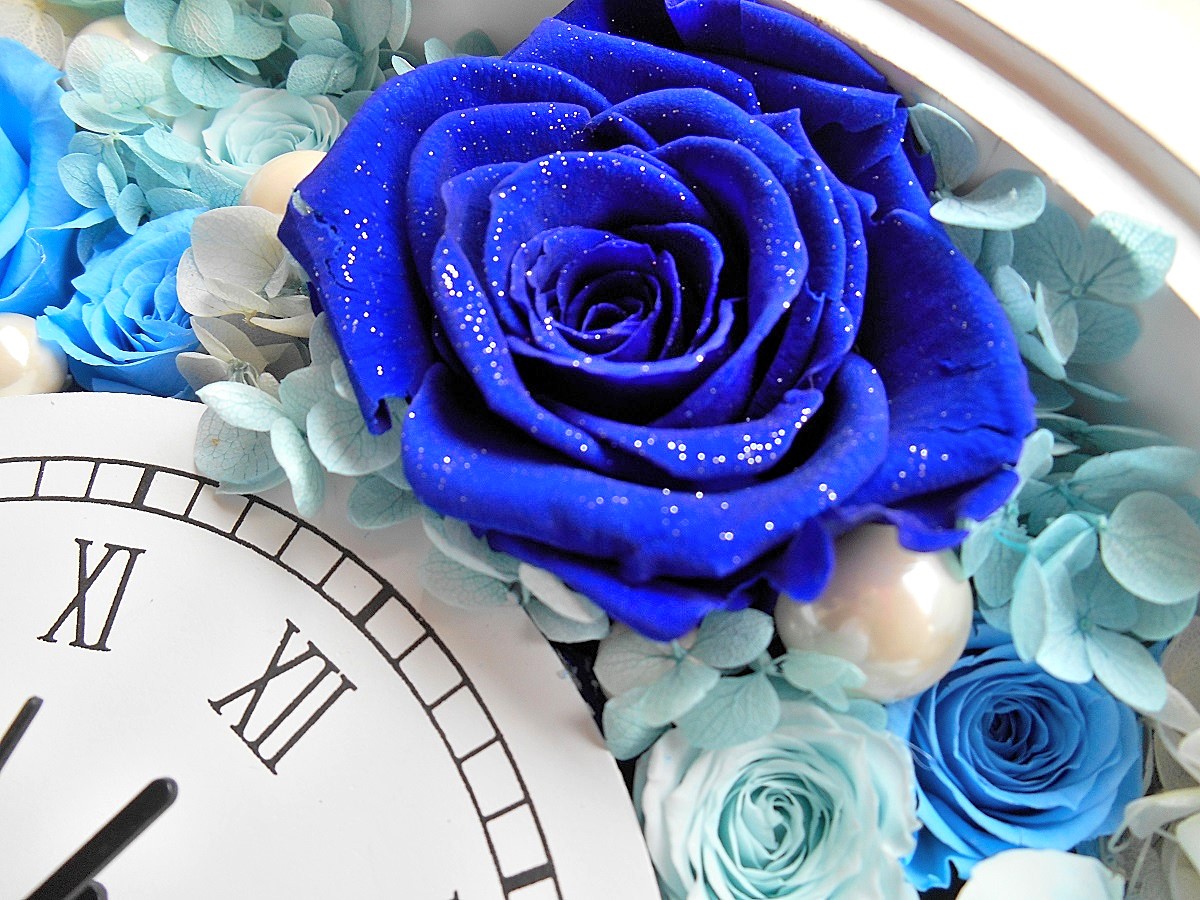 クリスマス プリザーブドフラワー 花時計 ブルーローズ 青いバラ 退職祝い 誕生日 結婚祝い 引越祝い ラピスブルーダイヤモンドローズの花時計 Compass お花ギフト Yzフローラ ヤフー店 通販 Yahoo ショッピング