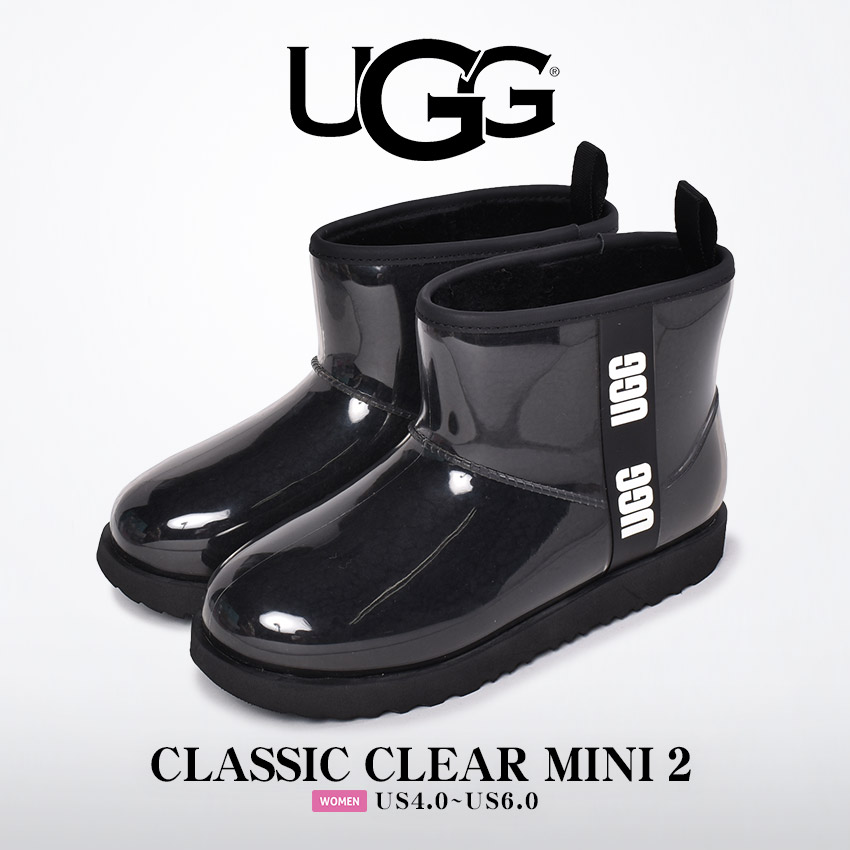 SALE 送料無料 アグ レインブーツ レディース クラシック クリア ミニ 2 UGG 1112386K 黒 靴 シューズ ショート 長靴 防水 冬  台風対策