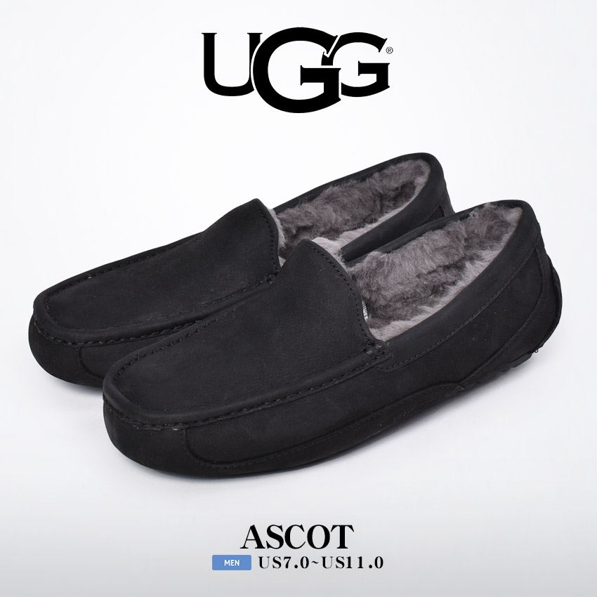 送料無料 アグ モカシンシューズ メンズ アスコット UGG 1103889 黒 フラット 靴 シューズ ボア あったか 保温 防寒 おしゃれ