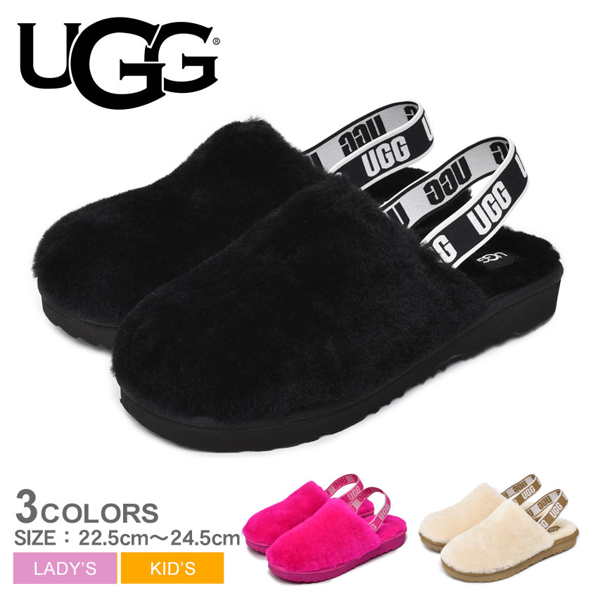 送料無料 アグ サンダル レディース キッズ ジュニア 子供 K フラッフ イヤー クロッグ UGG 1123633K 黒 白 ファー