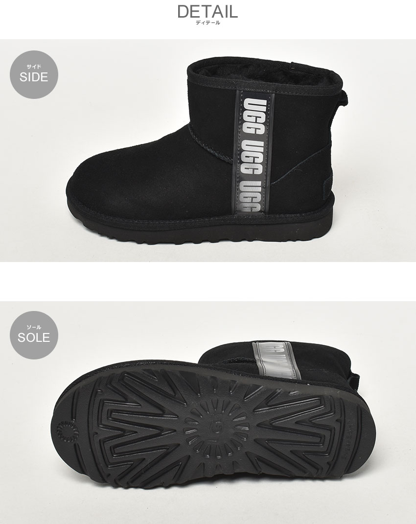 【新品未使用】UGG ブラック 厚底ブーツ ジッパー付き　24センチ　定価2万円 UGG (アグ) サイドジップ ムートンブーツ Classic Mini Zipper Tape