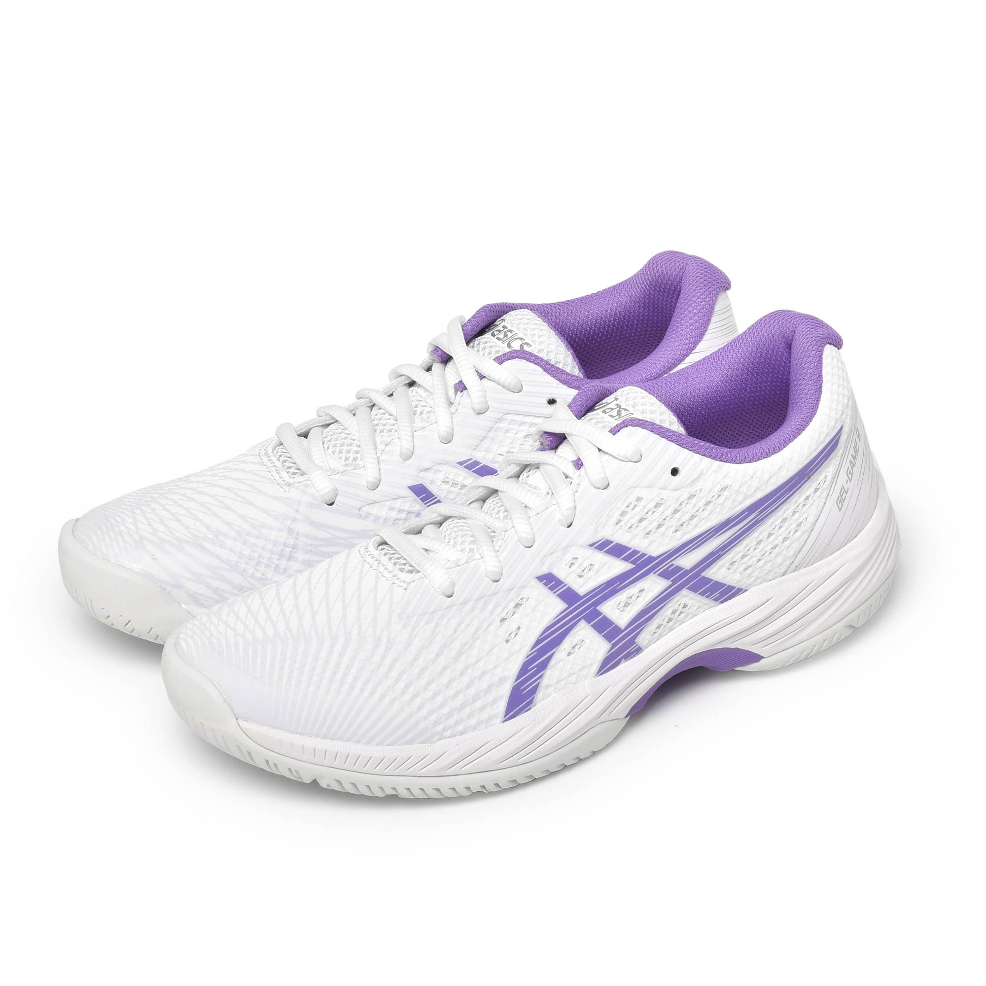 アシックス テニスシューズ レディース GEL−GAME 9(オールコート) ASICS 1042A211 ホワイト 白 パープル ブルー 青 靴  シューズ