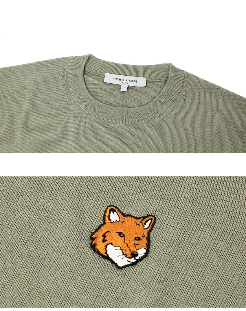 メゾンキツネ　リブ編み長袖ポロシャツ 緑色 maison kitsune MAISON KITSUNE（メゾン キツネ） ポロシャツ BOLD FOX HEAD PATCH