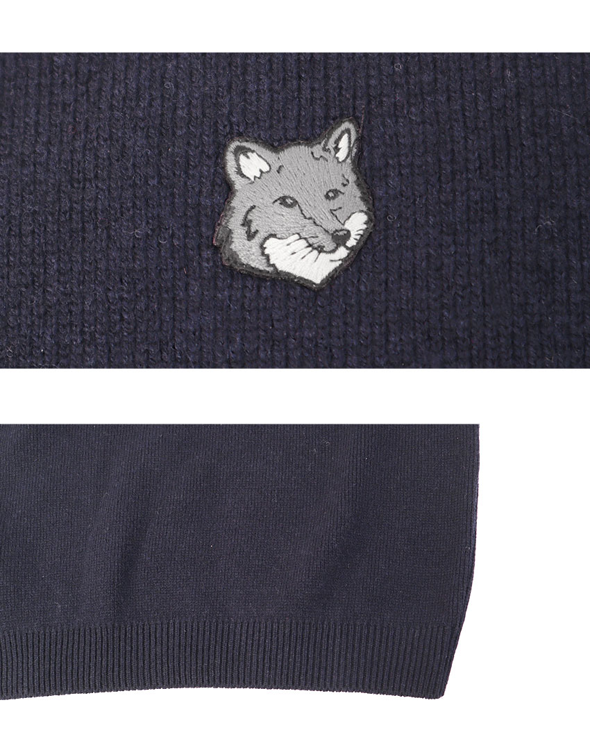 【美品】メゾンキツネ　ニット　ネイビー　ペア Maison Kitsune (メゾン キツネ) ウール×カシミヤ混 リブ編み 刺繍