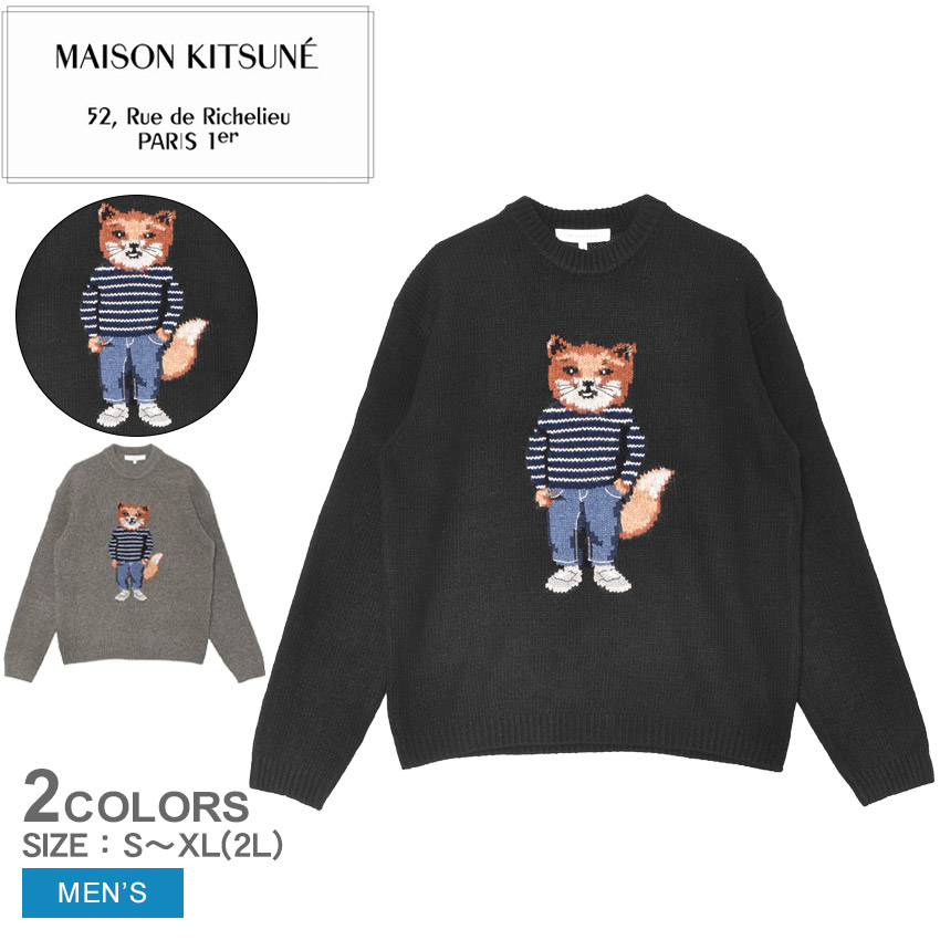 MAISON KITSUNE メゾンキツネ メンズ クルーネックセーター ニット PM00806 KH0002 / DRESSED FOX INTARSIA WOOL JUMPER ダークグレー MAISON KITSUNE（メゾン キツネ） ニット メンズ ドレスド フォックス