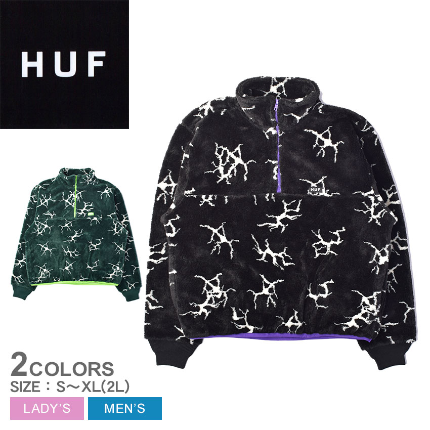 送料無料 ハフ アウター メンズ レディース QUAKE SHERPA 1/4 ZIP FLEECE HUF FL00185 黒 緑 グリーン  ジャケット ハーフジップ