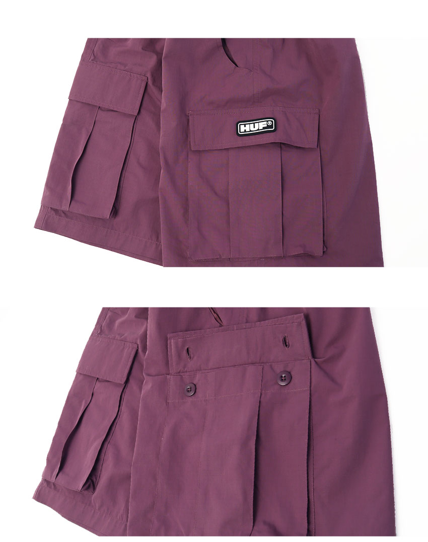HUF カーゴショートパンツ パープル ウォッシュ加工 HUF（ハフ） ハーフパンツ メンズ HUF PT00355 パープル 紫 ブラウン