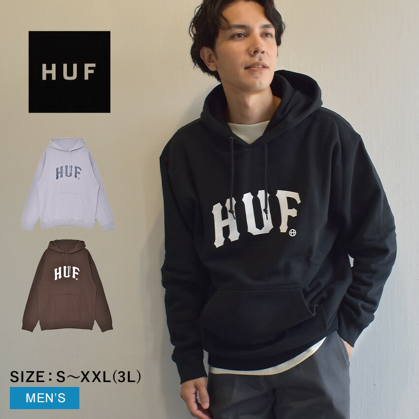 【美品】希少サイズ XXL HUF ハフ プルオーバーパーカー 黒 フロントロゴ HUF（ハフ） フーディー メンズ アーチプルオーバーパーカー HUF