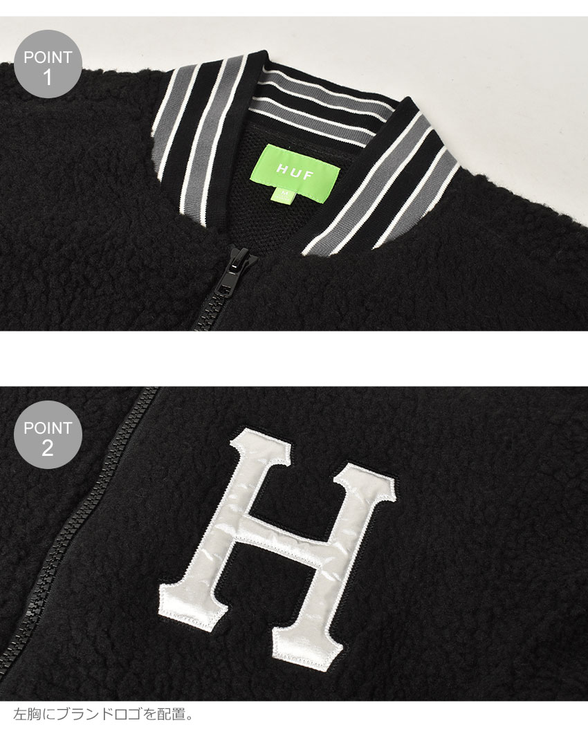 HUF SHERPA VARSITY JACKET ブラック ＬXL Sherpa Varsity Jacket HUF Winter Jackets in black for men