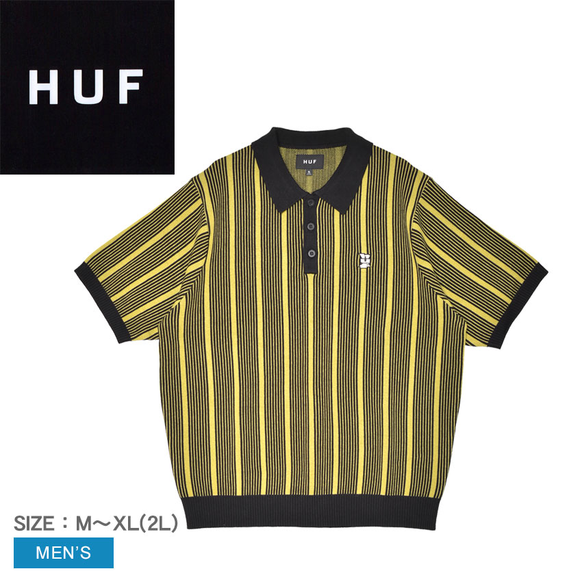 新品タグ付き HUF ハフ 半袖ニット ポロシャツ 黒 XXL 3L大きいサイズ HUF（ハフ） ニットポロシャツ メンズ HUF KN00538 イエロー ブラック