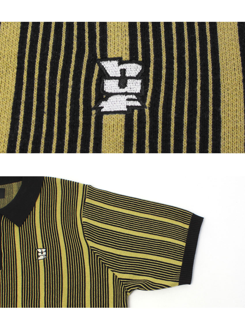 新品タグ付き HUF ハフ 半袖ニット ポロシャツ 黒 XXL 3L大きいサイズ HUF｜MEGABLAST KNIT POLO TOP / HUF ハフ ニット ポロシャツ