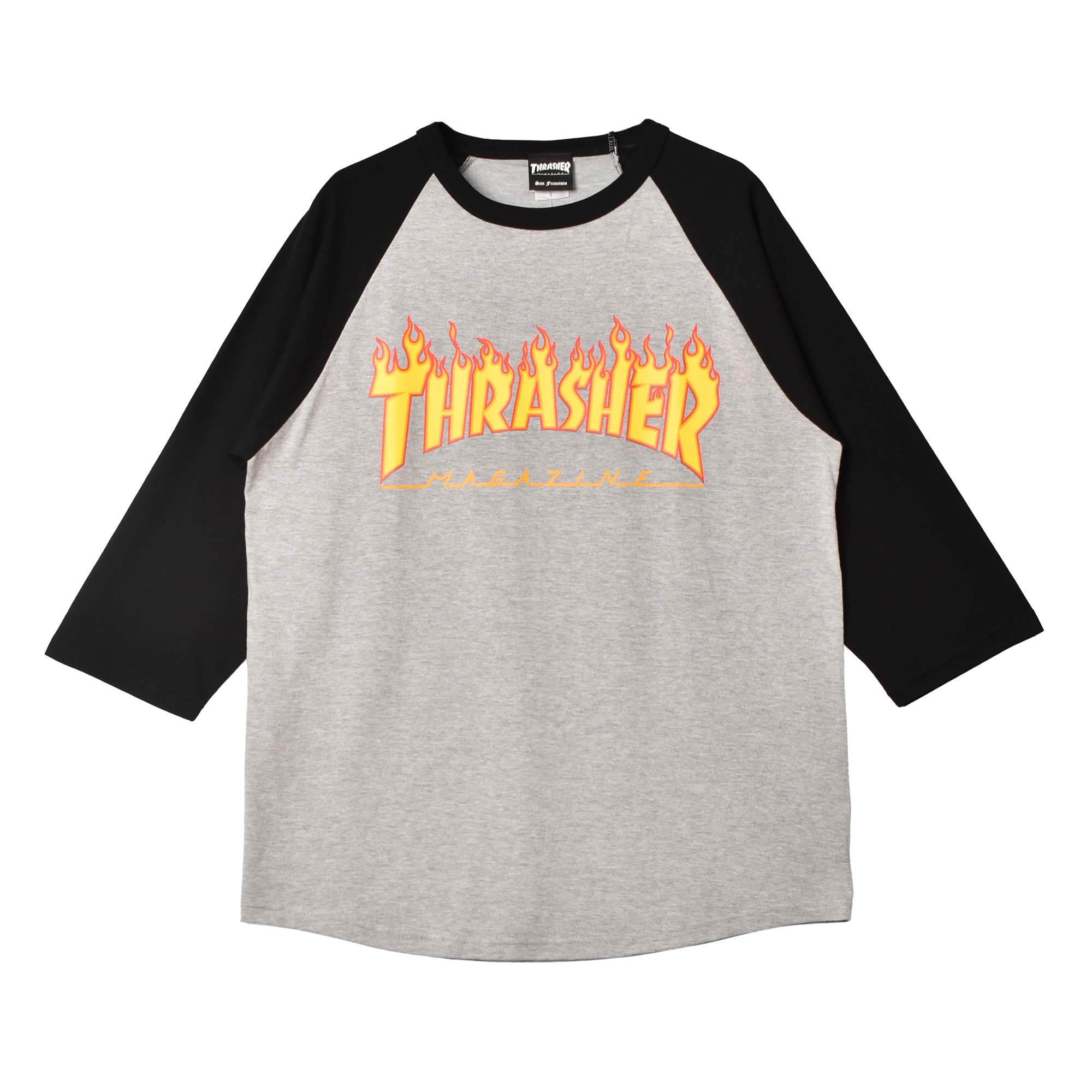 スラッシャー 長袖Tシャツ メンズ FLAME 7／S TEE THRASHER TH92130 ホワイト 白 ブラック 黒 グレー ウェア 長袖 七分袖 ロゴ 父の日｜z-craft｜03