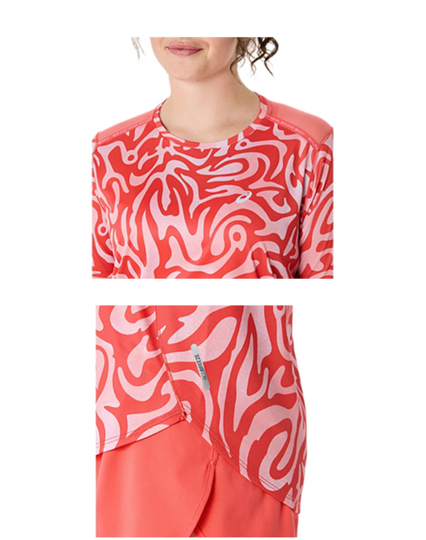アシックス 半袖Tシャツ レディース ASICS 2012D225 ピンク 軽量ランニングウェア 吸汗速乾素材 通気性メッシュパネル 日本伝統柄プリント リサイクル素材使用 ASICS アシックス 半袖Tシャツ レディース ROADランニング