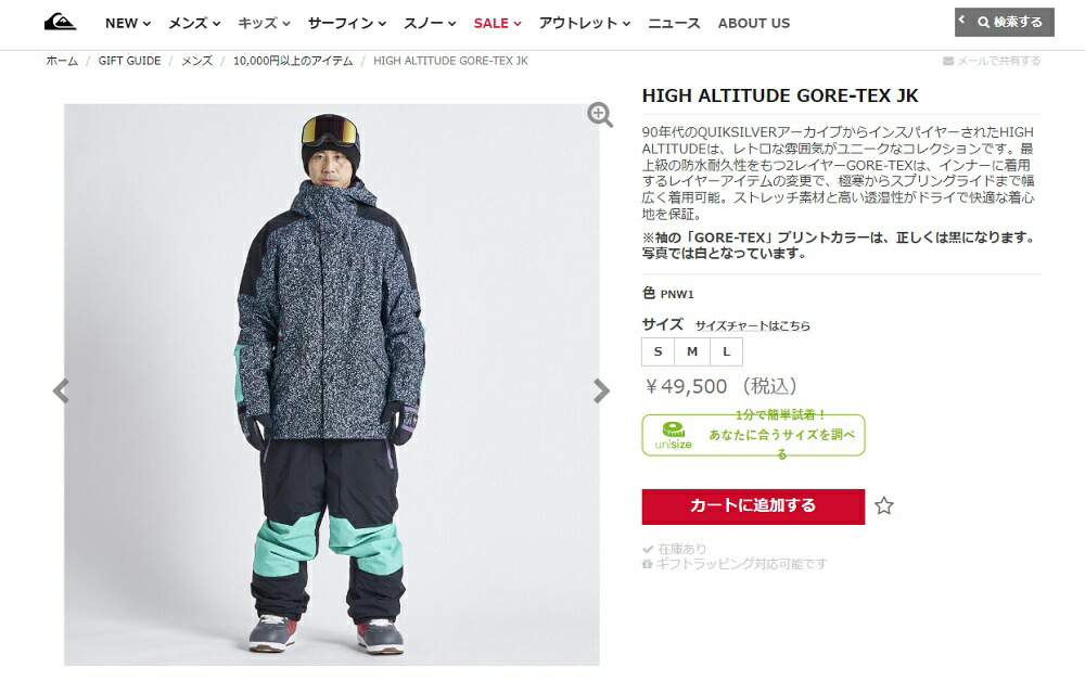 送料無料 クイックシルバー ジャケット メンズ HIGH ALTITUDE GORE-TEX