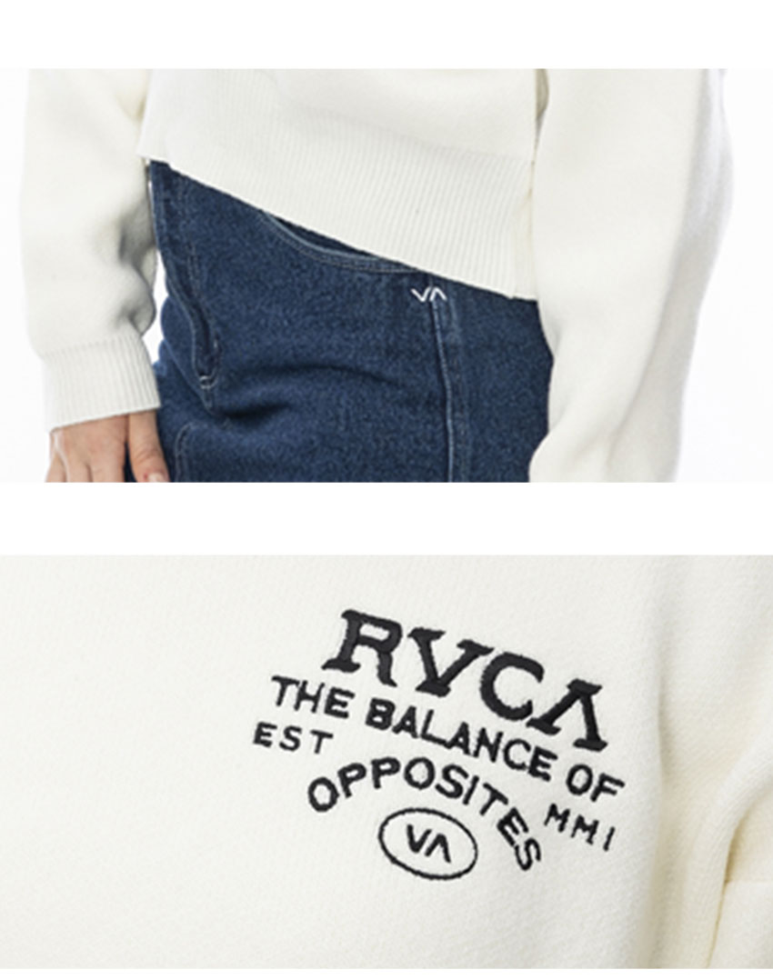 ルーカ セーター レディース LETTERLING KNIT RVCA BE044650 ホワイト 白 ブラック 黒 ニット セーター クルーネック 軽量 秋冬 RVCA ルーカ セーター レディース LETTERLING KNIT BE044650