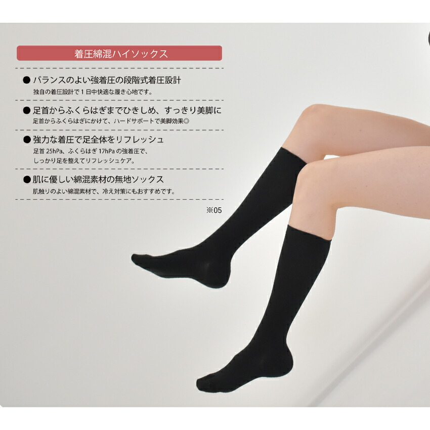 ゆうパケット可】 マトウシカ 靴下 レディース AN105 AN106 AN107 ブラック 黒 ベージュ 着圧ソックス ハイソックス 段階圧力  むくみ すっきり 綿混 引き締め :2698-0004:Z-MALL ヤフーショッピング店 通販 