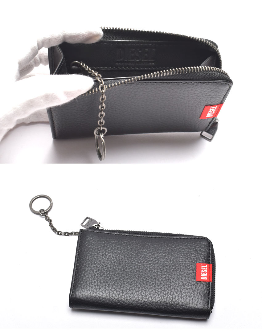 DIESEL ブラックレザー　キーケース　ウォレット　コインケース　dロゴ DIESEL ディーゼル キーケース 4連 コインケース レザー Dロゴ