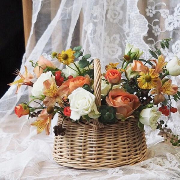 フラワーバスケット 飾り 雑貨 花籠 生け花 北欧 ドライフラワー
