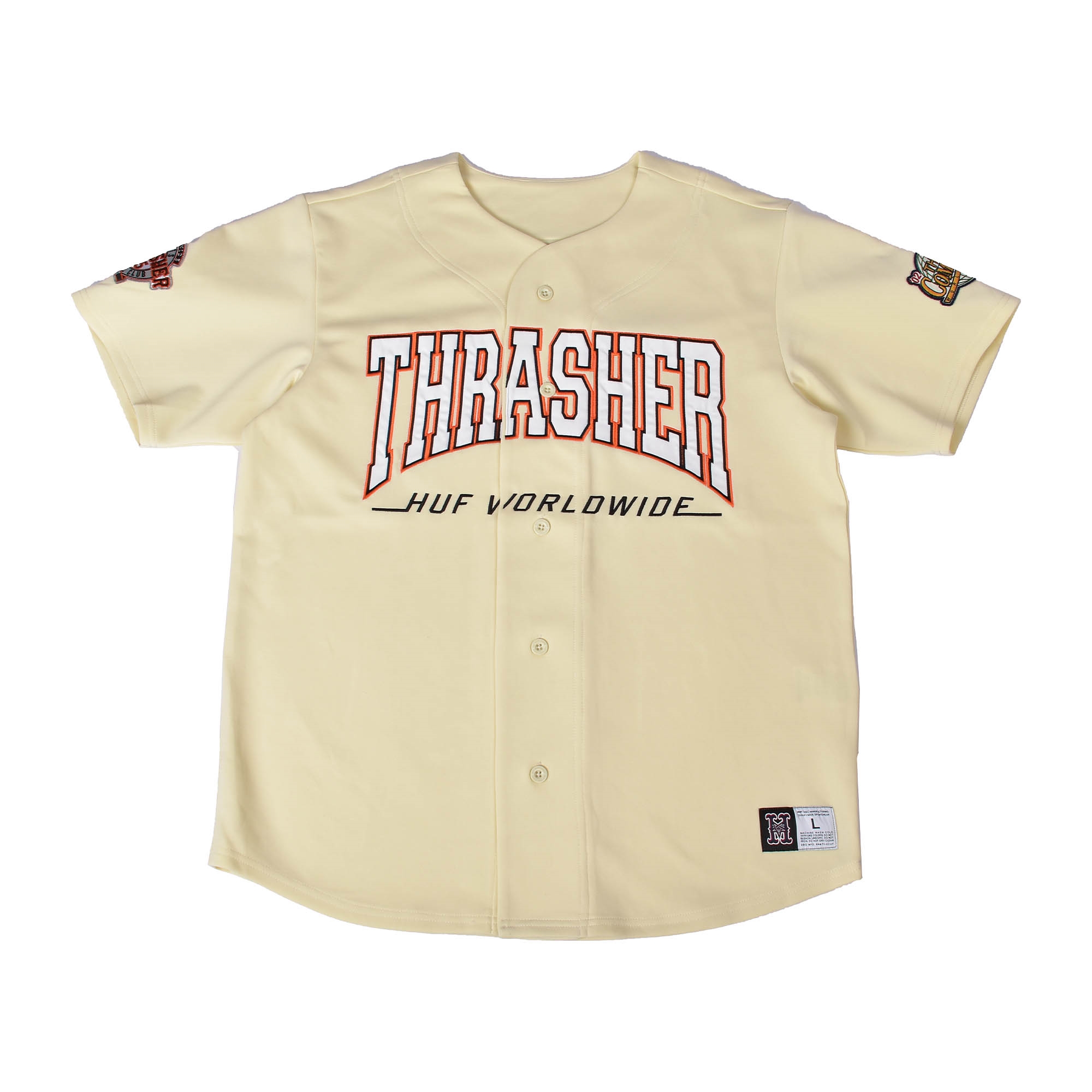 送料無料 ハフ ベースボールシャツ メンズ CENT.FIELD BASEBALL JERSEY HUF KN00419 アイボリー 半袖シャツ