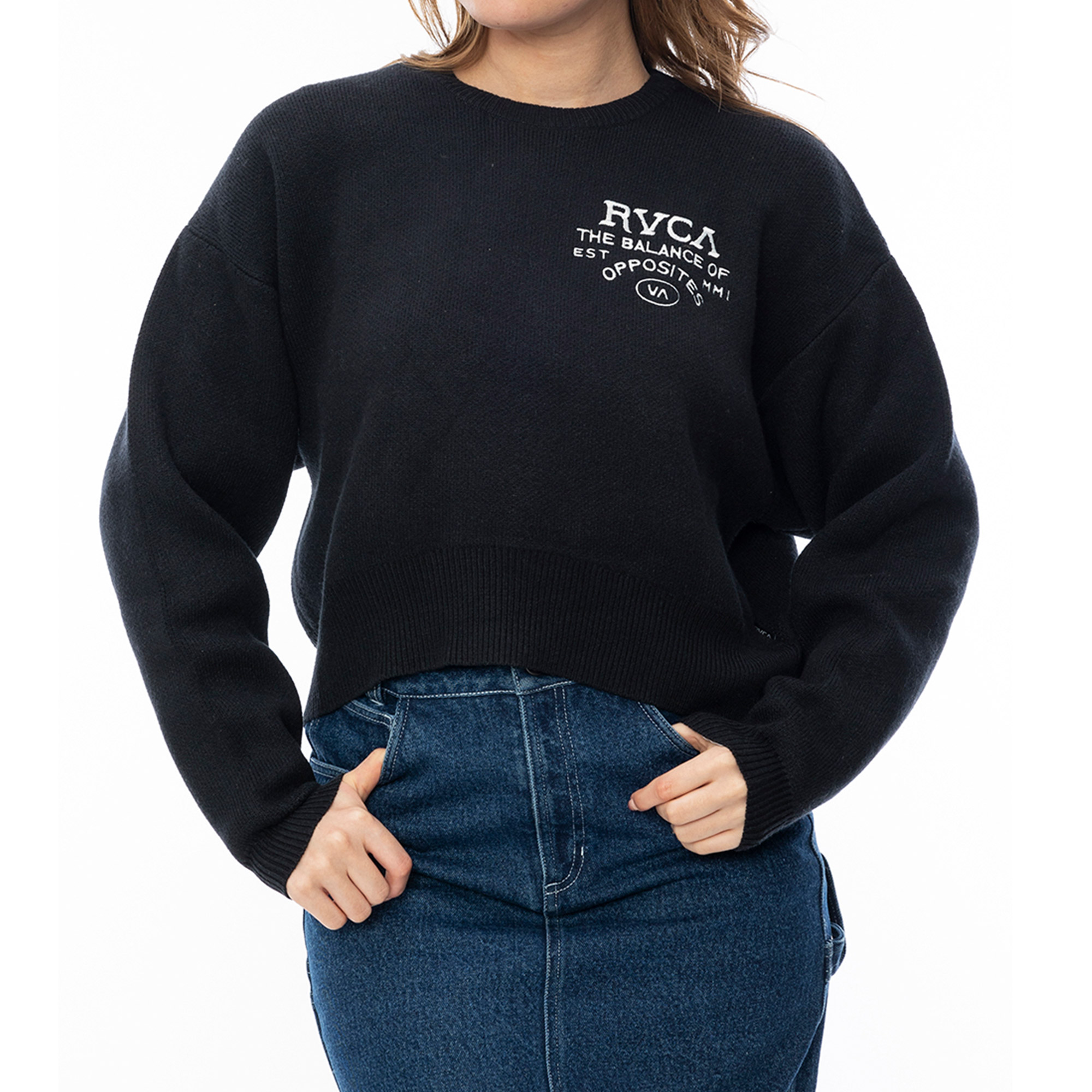 ルーカ セーター レディース RVCA BE044650 ホワイト 白 ブラック 黒 ニット クルーネック 軽量 バックスタイル シルエット カジュアル トレンド RVCA ルーカ セーター レディース BE044650 ホワイト 白