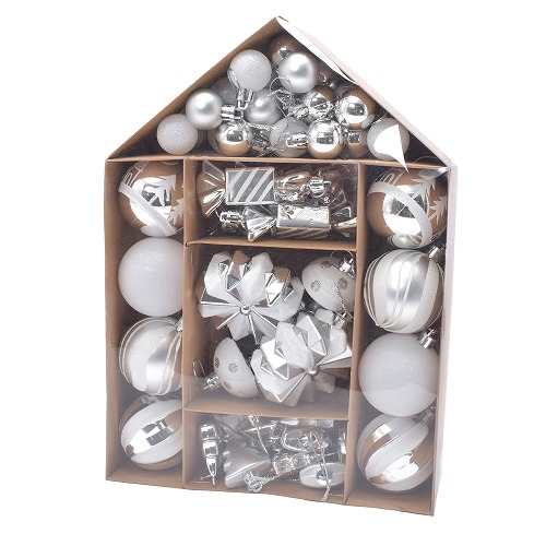 ツリー オーナメント 52個セット XO2023-01 シルバー 銀 レッド 赤