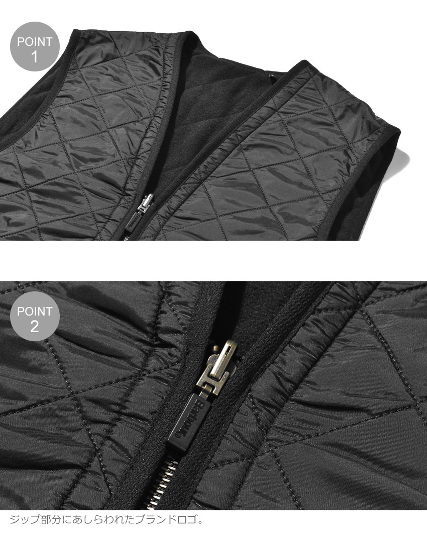 Barbour キルティングベスト ネイビー L相当　ナイロン フロントジップ キルティング ライナー ベスト（テーラード