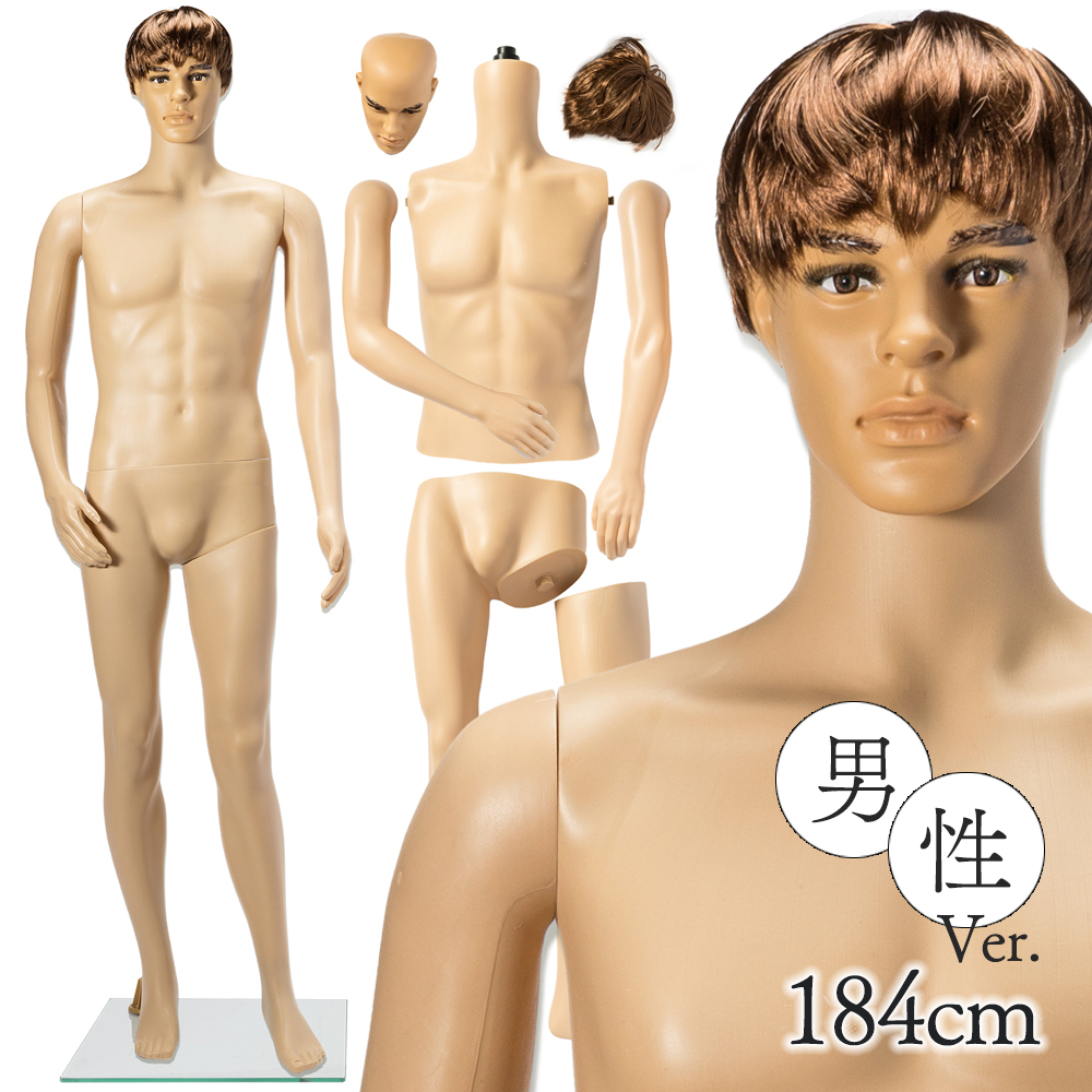 184cm/男性】等身大マネキン カツラ（ウィッグ）&スタンド付き メンズ 