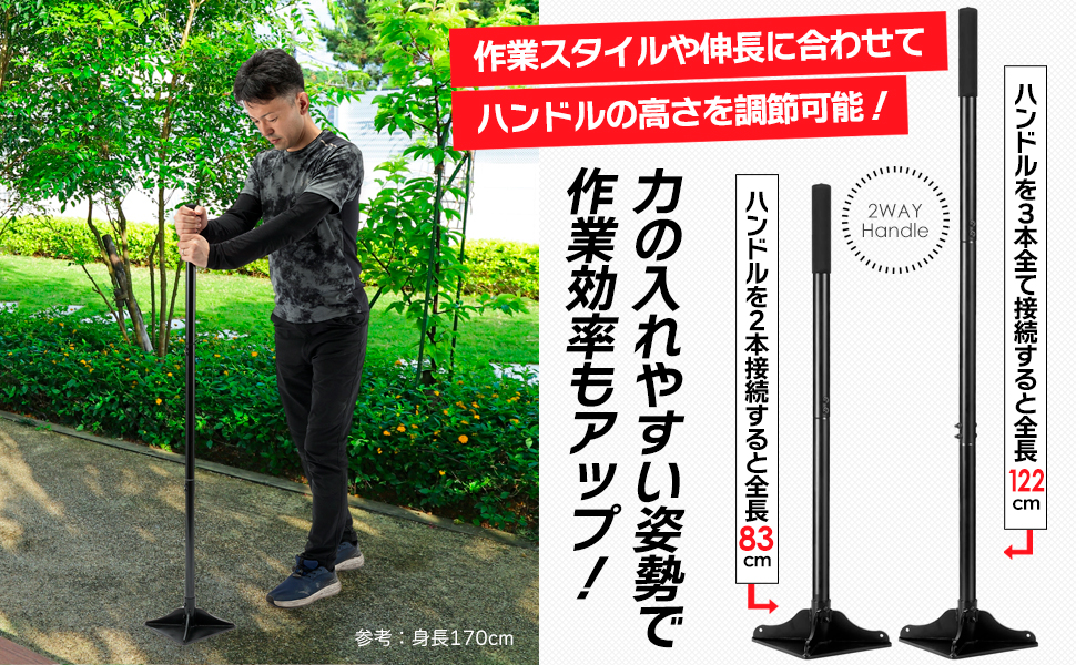 改良版】スチール製 タンパー 転圧 122cmハンドル プレート面