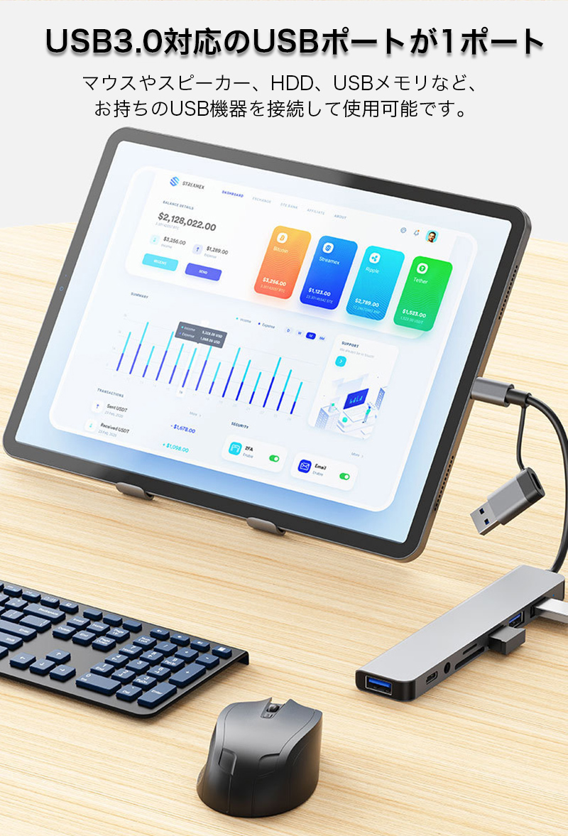 USB 3.0ハブ TYPE-Cハブ ドッキングステーション スマホ タブレット パソコン Macbook ドック SDカード TFカード スロット 3.5mmミニプラグ アルミ オフィス |  | 04