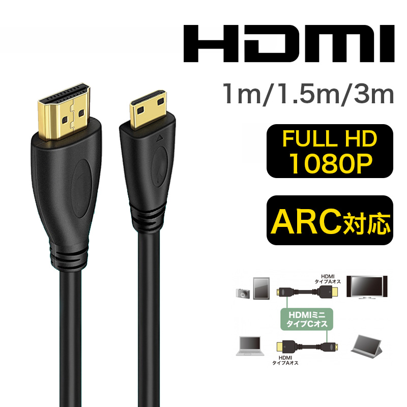 Mini HDMI ケーブル 1m 1.5m 3m フルHD 1080p 120Hz 対応 オス-オス
