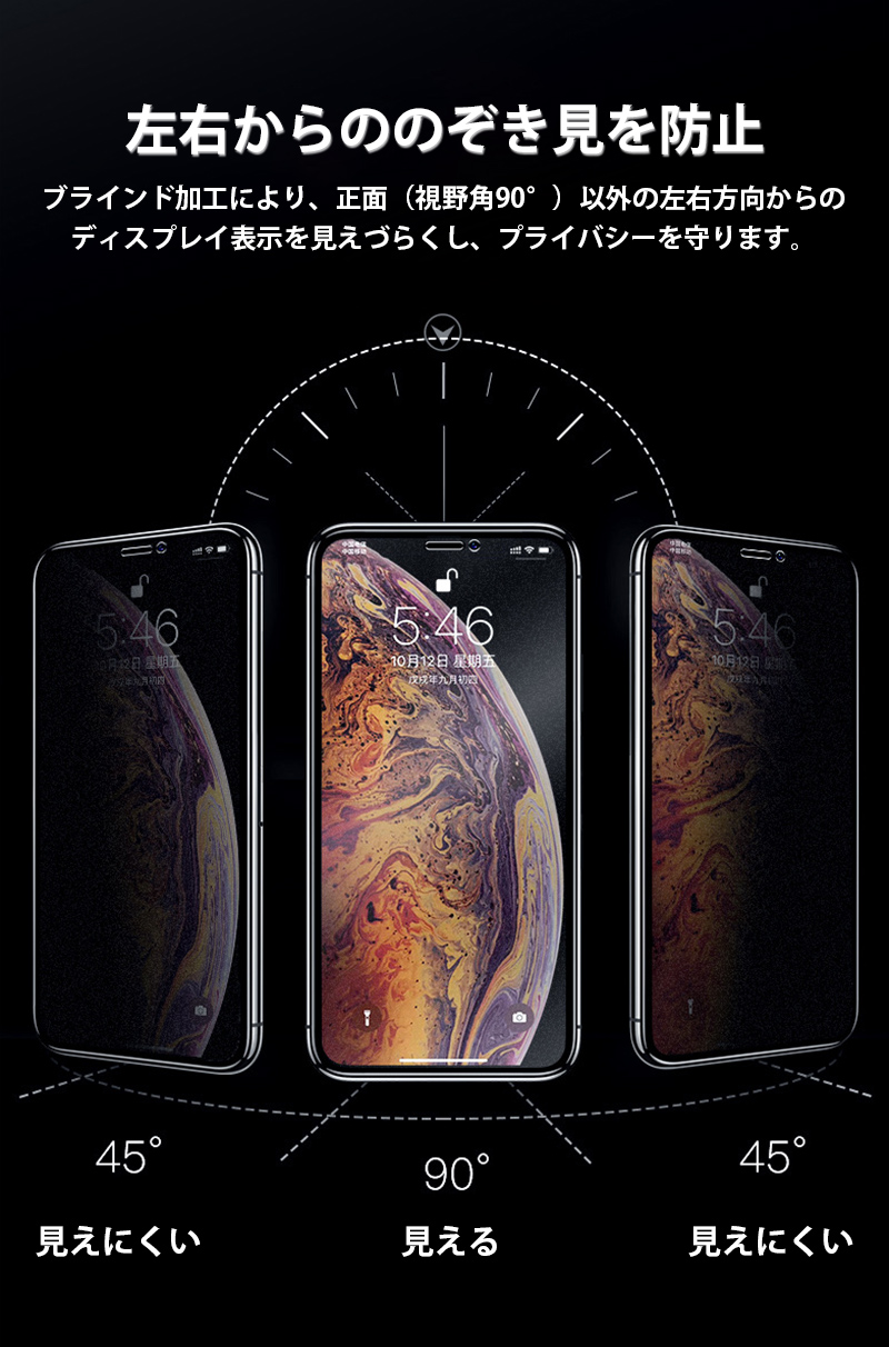 iPhone 11 Pro Max ケーブル ガラスフィルム 覗き見防止 全面 iPhone 11 Pro 保護フィルム iPhone11 アイフォン11 フィルム 日本旭硝子素材 充電ケーブル付｜zacca-15｜05