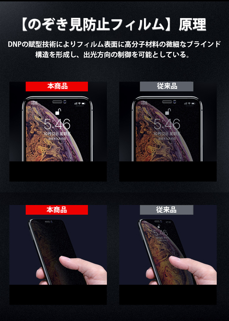 iPhone 13 Pro Max ケーブル ガラスフィルム 覗き見防止 全面 保護