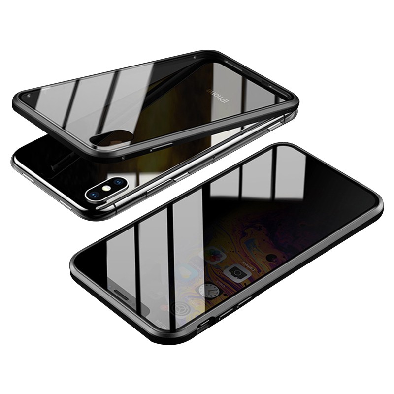 iPhoneXS Max ケース 覗き見防止 耐衝撃 iPhoneXR ケース おしゃれ メタル iPhone XS カバー 強化ガラス ストラップ機能 アイフォンX スマホケース マグネット｜zacca-15｜03