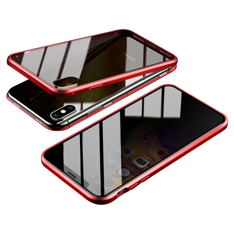 iPhoneXS Max ケース 覗き見防止 耐衝撃 iPhoneXR ケース おしゃれ メタル iPhone XS カバー 強化ガラス ストラップ機能 アイフォンX スマホケース マグネット｜zacca-15｜02