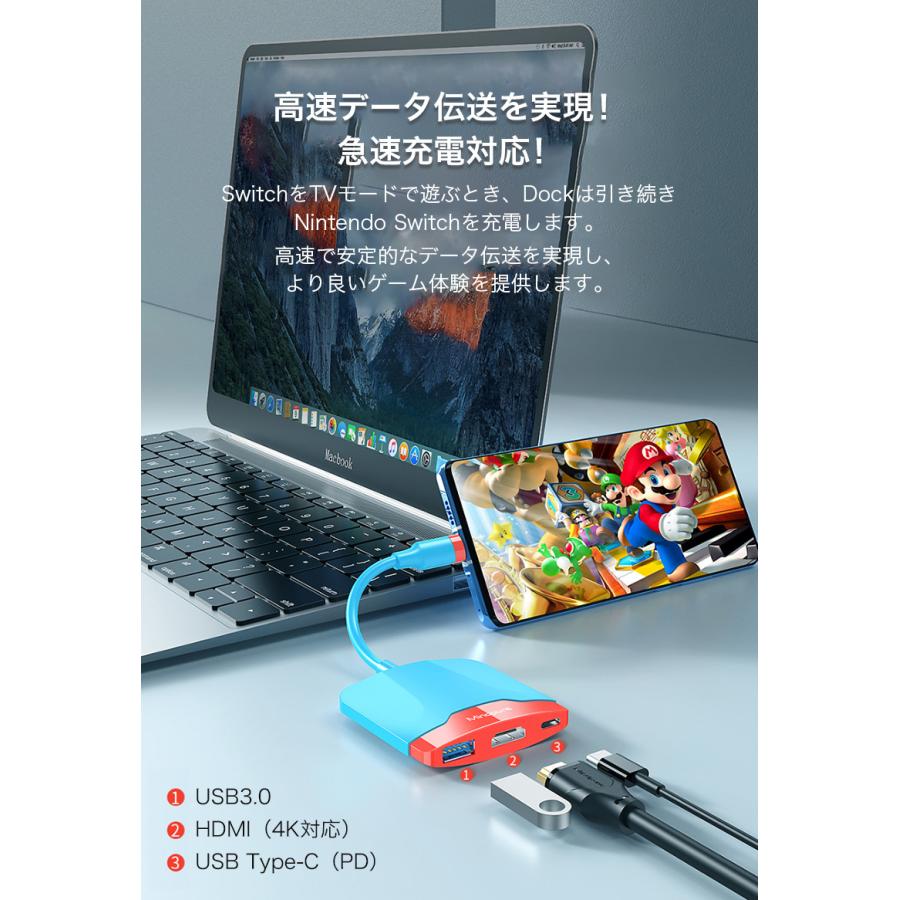 Nintendo Switch ドック ニンテンドー スイッチ 有機ELモデル ドッキングステーション Type-C HDMI USB-A USB3.0 PDポート データ転送 コンパクト 持ち運び 便利｜zacca-15｜07