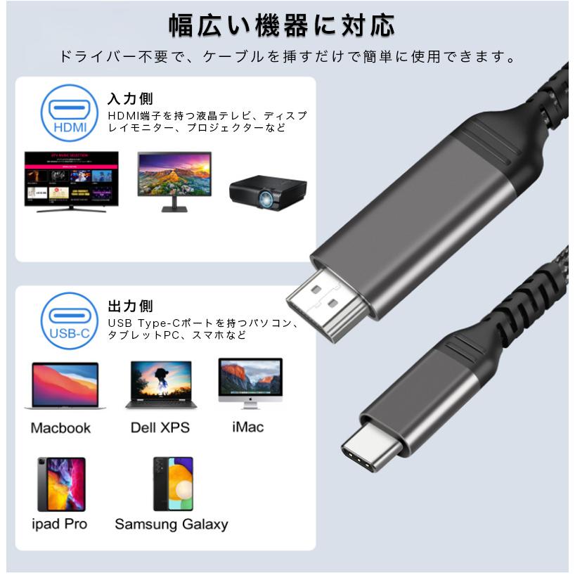 TypeC - HDMI 変換ケーブル HDMI 変換アダプタ オス-オス 1m 2m 4K/30Hz パソコン タブレット PC スマホ Nintendo Switch テレビ モニター プロジェクター｜zacca-15｜06
