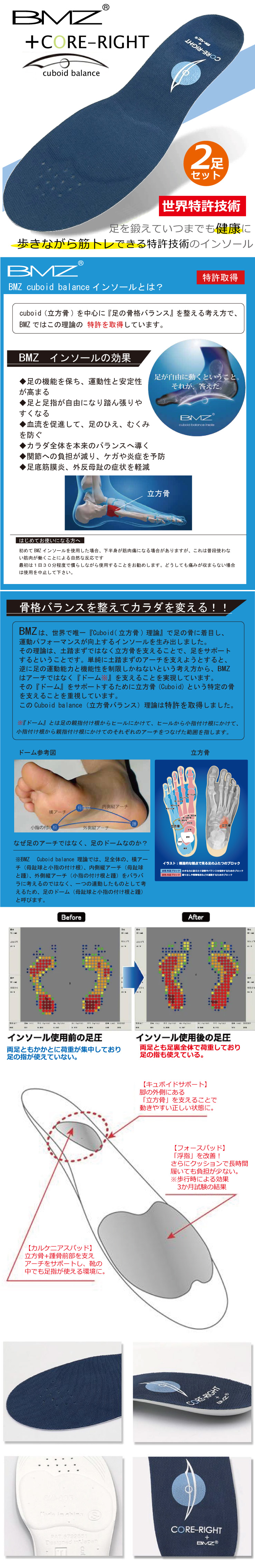インソール アーチサポート 2足セット BMZ コアライト 中敷き 扁平足