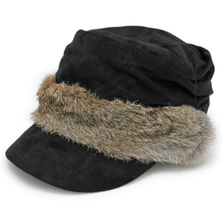 帽子 レディース ファー 毛皮 CAP ラビットONドレープワークキャップ