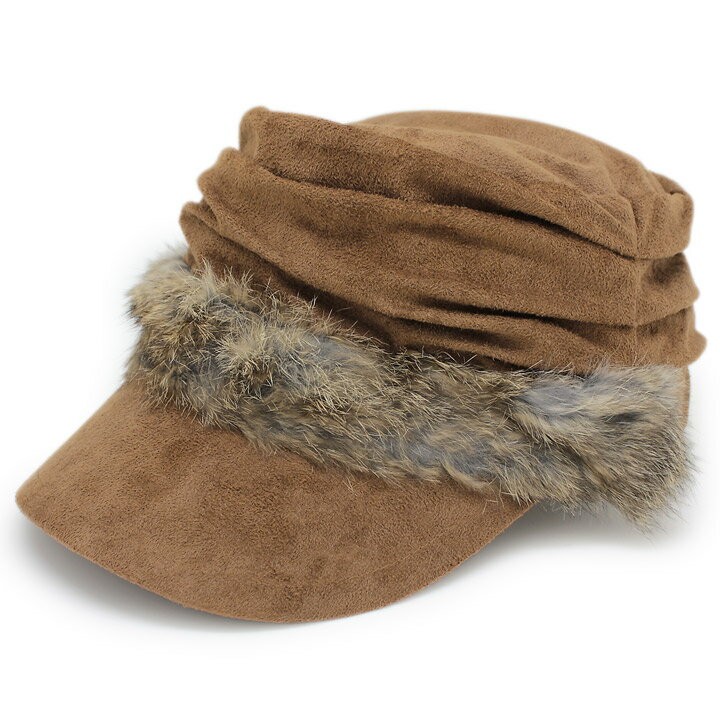 帽子 レディース ファー 毛皮 CAP ラビットONドレープワークキャップ