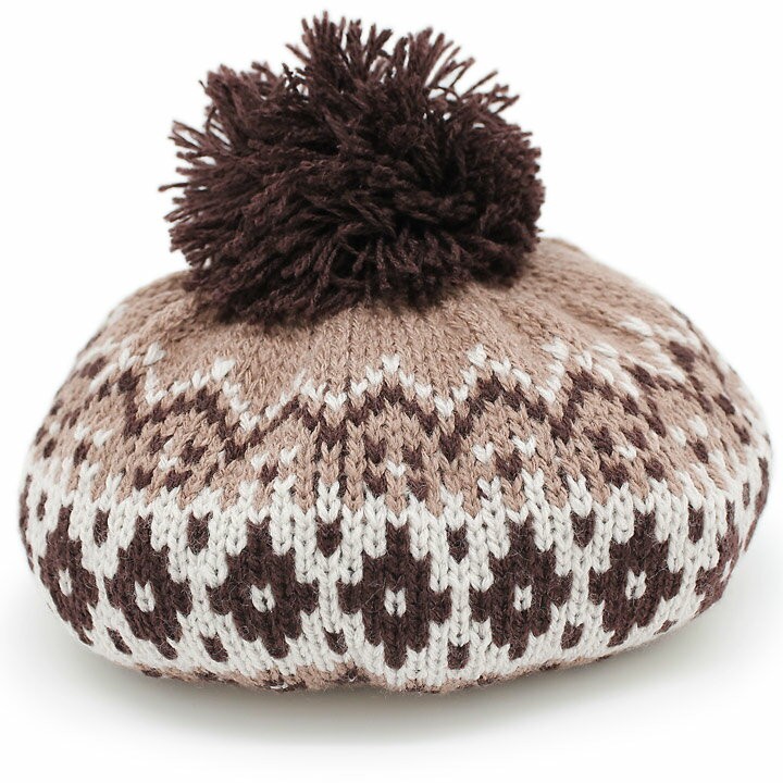 ベレー帽 レディース 帽子 ノルディック柄 秋冬 雪柄 ボンボン SNOW