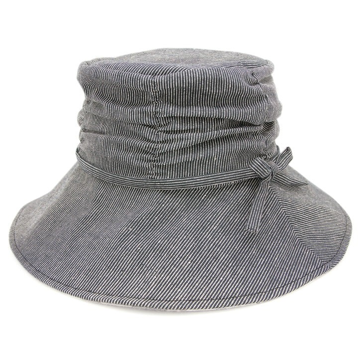 綿麻ストライプつば広ハット 女優帽 帽子 レディース UV対策 折りたたみ リボン 春夏 | ブランド登録なし | 01
