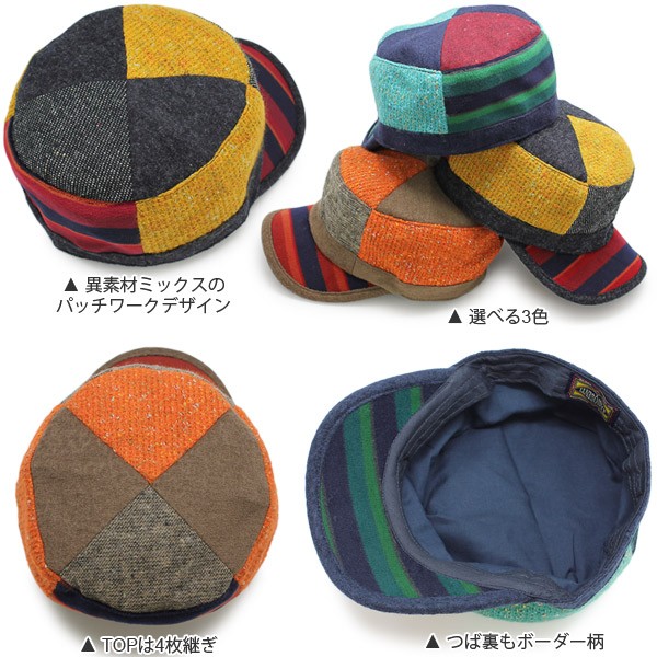 キャップ 帽子 メンズ 秋冬 CAP ツイード サイズ調整 PATCHOUT